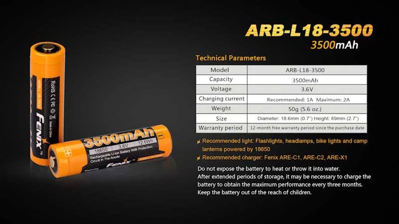 Fenix ARB-L18-3500 18650 Rechargeable Li-ion Battery 3500mAh 3.6v